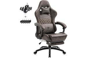 Dowinx Chaise Gaming Réglable Fauteuil de Bureau Game PC avec Repose Pieds, avec Support Lombaire de Massage, PU Ergonomique Siege Gamer avec Appui tête, Fauteuil de Style Course(Marron)