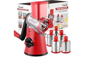 Geedel Râpe à Fromage, Rapeuse Fromage avec 5 Lames de Tambour, Coupe Legume Râpe Cuisine pour Une Coupe Plus Facile, Trancheuse à Légumes pour Le Fromage, Le Concombre, la Carotte, Les Noix (Rose)
