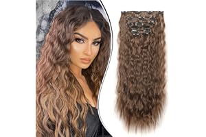 Dcbaboo Extensiones de Pelo Rizado 6PCS 50cm Extensiones Pelo Sintético Clip Postizos de Pelo Ondulado Extensiones de Cabello Largo con Clip para Mujeres 140g, Castaño Oscuro/Rubio Oscuro