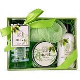 Accentra OLIVE Bath Set Green Gift Box with Mesh Sponge | Personal grooming kit ready to surprise, cleansing gel, lotion, but