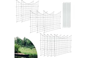 Ikodm Teichzaun Gartenzaun Komplettset - 10 Stück Teichzaun Steckzaun Metall 22 Zaunelemente - 10 Zaunelemente 12 Befestigungsstäbe - Teichschutzzaun Unterbogen Zaun für Hunde - Länge 7,5 m