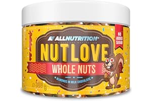 ALLNUTRITION Nutlove Noci Intere - Mandorle In Cioccolato al Latte - Cioccolatini Senza Zucchero - Cioccolato Senza Zuccheri Aggiunti - Dolci Ipocalorici - Snack Salutare - 300g