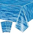 Hegbolke 4 Pack Ocean Wave Tablecloths - Reusable Ocean Water Table Cover for Ocean Under The Sea Beach Pool Mermaid Shark Birthday Party Decoration Supplies, 137 x 274 cm