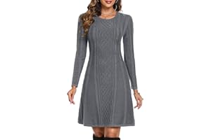 Aottori Vestito Donna Invernale in Maglione Elegante Abito Linea A in Maglia Girocollo Vestiti Pullover a Manica Lunga Maglioni Lungo Elastico Autunno