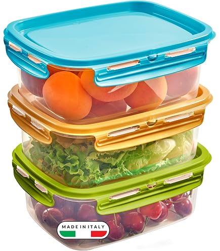 Lot De 3 Boîtes De Conservation SnipsLock 1,2 L - Rectangulaires, 4 Fermetures - Sans BPA - Made In Italy