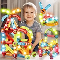 Blocs Magnétiques Lumineux BINZKBB 52p - Jeu Construction Éducatif 3D Enfants 3+ Ans