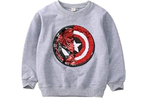 I PASS Niños Niñas Niños Superhero Flip Lentejuelas Color Moda Sudadera de Manga Larga Algodón (3-8 años)
