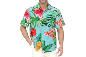 Gavliuu Hawaii Hemd Männer, Herren Hawaiihemd Casual Freizeit Blumen Kurzarmhemd