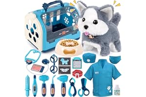 G.C Kit Dottore Bambini con Elettronico Peluche Interattivi Cane Giocattolo Che Cammina e Abbaia Gabbia per Cani Costume Veterinario Giochi di Ruolo Dottoressa Regalo per Bambina Bambino 3 4 5 6 7 Anni