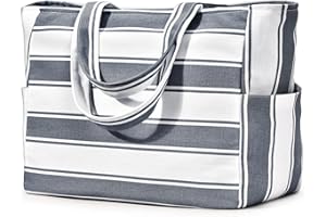 oscaurt Beach Tote Bag for Women Waterproof Foldable Handbag Shopping Bag with Zipper and Pockets Gifts for Women Travel Beach Essential