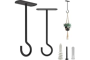 NACETURE Ceiling Hooks Heavy Duty - Plant Hooks for Ceiling Hanging Hooks for Hanging Basket Hooks Light Bird Feeder Wind Chimes Indoor Outdoor Decoration (Schwarz, 2er-Set, 5 Zoll)