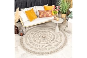 ‎FRAAI | HOME & LIVING FRAAI In- & Outdoor Jute Teppich Rund - Nomad Aztec Creme Ø 160cm - Wetterfest - Polypropylen - Flachgewebe - Wohnzimmer, Esszimmer, Balkon, Garten/Terrasse - Terrasse - Carpet