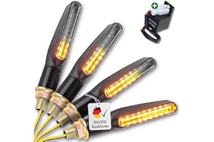 Binego® 4x LED Blinker Motorrad E Geprüft mit Lauflicht LED + Blinkerrelais | Universelle Mini Blinker Moped Zubehör | StVZO konform