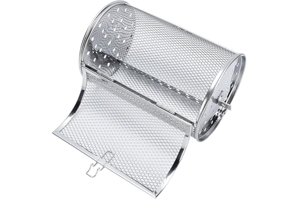 Oreilet Rostfritt Stål Roterande Grillbur Rotisserie Roastertrumma 12x18cm för Jordnötter Kaffebönor Nötter Roterbara Värmeugnsburar, Enhetlig Värmefördelning Diskmaskinsäker