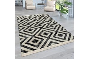 ‎PACO HOME Paco Home Outdoor Teppich Wetterfest Wohnzimmer Balkon Küchenteppich Flachgewebe Rautenmuster Modern, Grösse:80x150 cm, Farbe:Schwarz Weiß