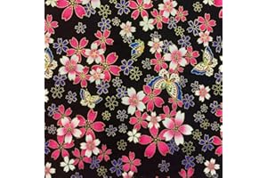 Jukway 100cm Stoffa al Metro Tessuto Cotone largo 145cm, Bronzo Fiore d'Oro Motivi Stampati, 100% Cotone Stoffe per Cucito Creativo Decorazioni Fai-da-Te Quilting Artigianato (Nero, Fiori di Ciliegio)