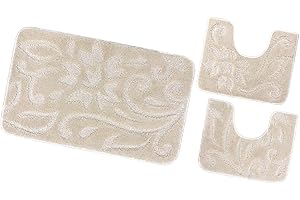 emmevi Tappeto Bagno Set 3 Pezzi Morbido Elegante Girowater Antiscivolo Lavabile mod.GIAVA SET 3 PZ BEIGE