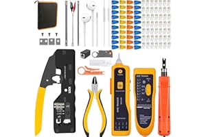 MAYLINE-TECH MAYLINE Pinza Crimpatrice RJ45 Set di strumenti di riparazione a crimpare per RJ11/RJ12/RJ45, taglierina per crimpatura spelafili passante di rete Cat5/Cat6, pinze cavi Lan per la(Giallo)