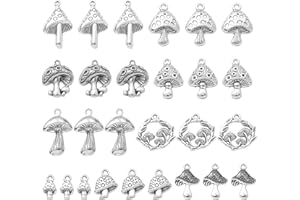 Ornazy 90 pcs 9 Style Mushroom Charm Pendant Antique Silver Plants Forest Jewellery Finding Charm for Bracelet Necklace Earrings Keychain Craft