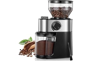 Coffee Grinder Burr Electric, 18 Precise Grind Setting, 2-14 Cup, 200W Coffee Grinder for Drip Coffee/French Press, 250g Capacity, with Brush Easy to Clean, Black, FOHERE