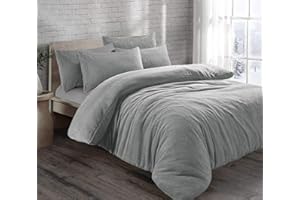 HOMES-LINEN Teddy Bear Fleece Thermal Warm Cosy Soft Fur Duvet Cover Set With Pillow Cases (Silver, Double)