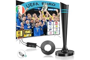 YOWREPU 2024 Antenna TV Digitale, Antenna TV Interna Amplificata potente con portata di oltre 600+ km, Antenna Portatile TV da Interno Supporta 4K/1080P Smart HDTV, Con Cavo Coassiale 5m - Blu