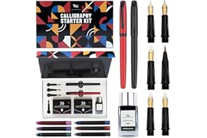 Wordsworth & Black Calligraphy Fountain Pen Set - 2 Pens, 30ml Black Ink, 60 Cartridges, Converter, 4 Broad Nibs & Brush