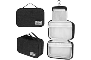 Neceser de Viaje Hombre Mujer, YOKGO Bolsa de Aseo con Gancho Colgante, Neceser Maquillaj Impermeable de Gran Capacidad, Makeupn Bag, Organizador Viaje Accesorios Negro