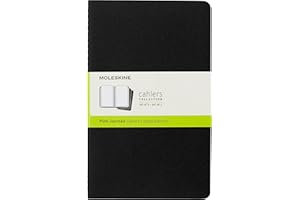 Moleskine Cahier Journal, Set 3 Notebooks with Plain Pages, Cardboard Cover with Visible Cotton Stiching, Colour Black, Large 13 x 21 cm, 80 Pages