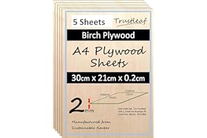 TRUSTLEAF 2mm A4 Approx Birch Ply Sheets 210mm x 300mm (Pack of 5) - Birch Veneer with Poplar Core