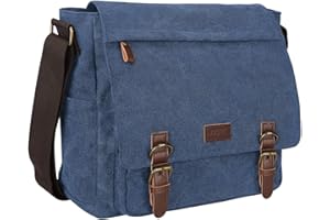 S-ZONE Herren Umhängetasche 15,6 Inch Große Vintage Canvas Messenger Bag Aktenktasche Schultertasche Bürotasche Kuriertasche Arbeitstasche