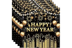 PEJLND Servietten Silvester Deko 2025-48Stück 33x33cm Silvester Servietten Schwarz Gold Happy New Year Servietten Papier Silvester Tischdeko für 2025 Neujahr Party Dekoration Servietten