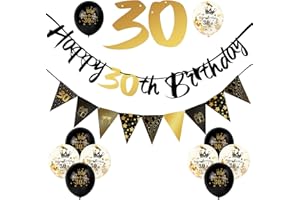 ADXCO 12 Pieces 30th Birthday Decorations Kit Include Black Gold Happy 30th Birthday Banner, Triangle Flag Banner and Confetti Latex Balloons for Party Decoration Birthday Party Supplies