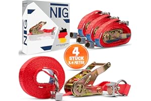 NTG 4 pièces | Sangle d'arrimage | Sangles de Serrage | en Deux Parties avec cliquet | pour Rail Airlin | avec ferrure d'extrémité | 2 Parties | Longueur 3400 mm | 1500 daN | DIN en 12195-2