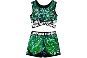 Freebily Traje Lentejuelas de Danza Jazz Niñas Infántil Ropa Baile Callejero Camiseta sin Mangas Pantalón Corta Cintura Elástica Disfraz de Hip Hop Niños Chicas