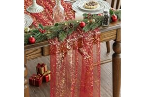 Artoid Mode Gaze Tüll Glitter Folie Rot Gold 3 Stück Weihnachten Tischläufer 70x300 cm, Küche Tisch Dekoration Drinnen Urlaub Party Dekor