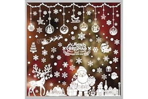 GOMANCHE 202Pcs Christmas Window Stickers, Reusable Double-Sided Printed Santa Claus Snowflake Window Clings, Self Adhesive Window Decal Decoration for Xmas Holiday Winter Party