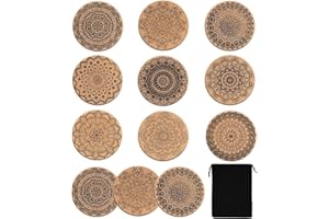 BEIIEB 12 Posavasos de Corcho, Posavasos absorbentes Antideslizantes con patrón Impreso, Reutilizables, Aptos para Oficina, Bar, con 1 Bolsa de Almacenamiento Negra.