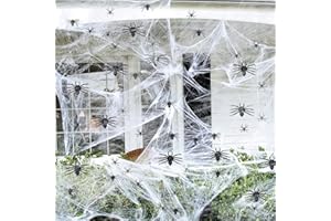 FHzytg Halloween Deko Outdoor Falsches Spinnennetz, Helloween Dekoartikel Spinnweben Outdoor Hhalloween Deko Garten Spinnennetz Halloween Deko Set mit 300G Spinnennetze und 40 Stück Spinnen