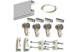 MARCS ARIAS SL Pack Basic RM de 150cm Guías de Aluminio para Colgar Cuadros (Plata Mate) con 4 colgadores Nylon