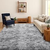 SOANNY Living Room Rug Long Hair Shaggy Washable 120 x 180 cm, Light Grey | Non-Slip, Super Soft, Bedroom Rug, Children's Rug