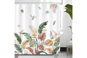 Bonhause Zasłona prysznicowa w stylu retro, tropikalne liście, banan, liść palmowy, ptaki, zasłona łazienkowa, 180 x 180 cm, wodoodporna, odporna na pleśń i grzyb, tkanina poliestrowa, zasłona