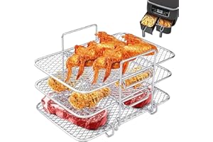 Usper Air Fryer Rack for Ninja DZ201 Foodi AF300UK, Tower, EMtronics, Other Double Dual Zone Air Fryer, 304 Stainless Steel Multi-Layer Toast Rack Air Fryer Accessories Grilling Cooking Rack