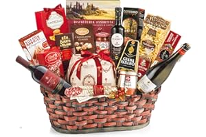Villa Guelfa Prestigio Cesto Regalo Natalizio in Vimini con Prodotti Alimentari e Bevande - 19 pezzi