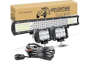 SKYWORLD 9D 50 cm 510W Barre de Led 4x4 Rampe avec 2pcs 10 cm 18W Phare de Travail Led Spotlights Feux de Travail et 12V faisceau de câblage kit pour Offroad Véhicules Voiture camions SUV ATV