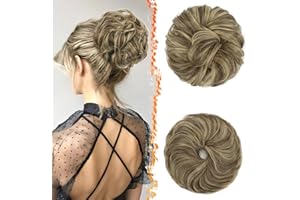 BARSDAR 2 PCS Chignon Postiche Cheveux, Elastique Chouchou Cheveux Chignon Extensions pour Femmes Synthétique Naturel Épais Donut Updo Faux Scrunchies Extension Postiche - Brun Moyen avec Blond