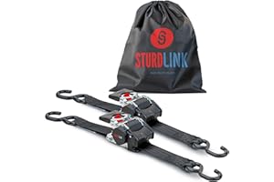 Cinghie di Tensionamento a Cricchetto Automatiche 50mm 3m con Ganci a S LC 750kg/1500kg x2 Pezzi | Avvolgitore Automatico | Per Rimorchio, Carrello Trasporto Moto Quad, Furgone | EN 12195-2 Sturdlink®