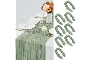 LYAFS 8 Stück 90x300cm Käsetuch Tischläufer Salbeigrün, Baumwollgaze Tischläufer für Hochzeit Sheer Bridal Dusche Party Kerzenlicht Dinner Boho Tischdekoration, Romantische Hochzeit Tischläufer