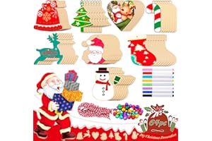 BEYAOBN Adornos de Madera de Navidad, 200 Piezas Colgantes de Madera para Navidad, DIY Árbol de Navidad Colgante Navideño de Madera para Festival Adornos de Decoración Navideña