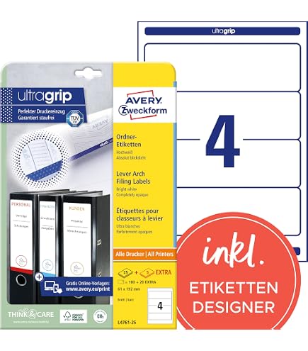 Leitz EasyPrint Spine Labels For Lever Arch Files - 39x192mm, 150 Labels, Ref 16862085
